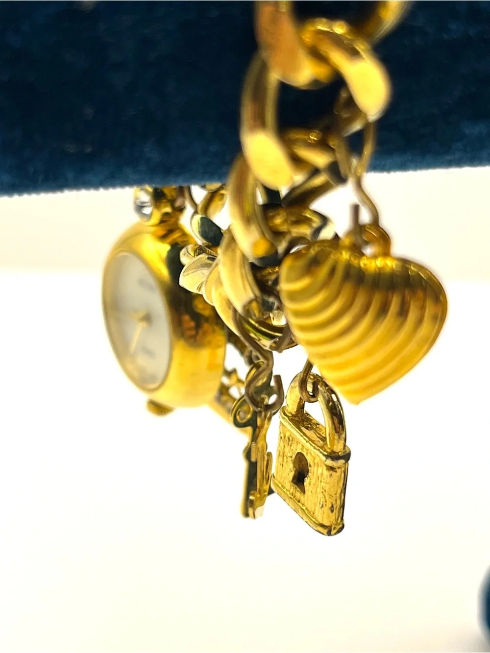 Gold Charm Bracelet Watch with Decorative Charms Crown Hearts Key  Charms